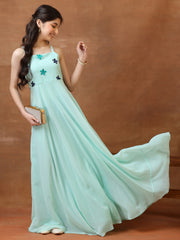 Girls Embroidered Shoulder Straps A-Line Ethnic Dresses