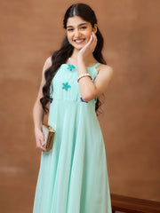 Girls Embroidered Shoulder Straps A-Line Ethnic Dresses