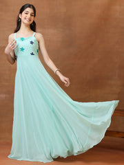 Girls Embroidered Shoulder Straps A-Line Ethnic Dresses