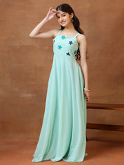 Girls Embroidered Shoulder Straps A-Line Ethnic Dresses