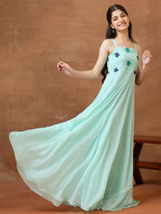 Girls Embroidered Shoulder Straps A-Line Ethnic Dresses