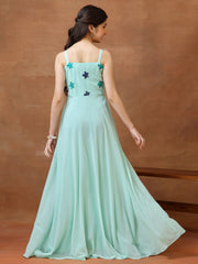 Girls Embroidered Shoulder Straps A-Line Ethnic Dresses