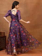 Girls Printed Round Neck Gown Maxi Dress
