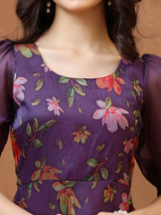 Girls Printed Round Neck Gown Maxi Dress