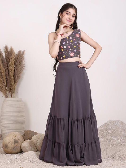 Girls Embroidered Thread Work Ready to Wear Lehenga