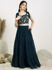 Girls Embroidered Sequinned Georgette Ready To Wear Lehenga & Choli