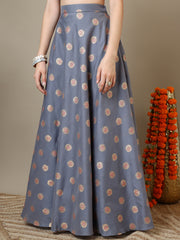 Girls Floral Zari Woven Design Chanderi Cotton Ready To Wear Lehenga & Blouse