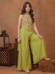 Girls Floral Embroidered Regular Thread Work Kurta with Palazzos & With Dupatta