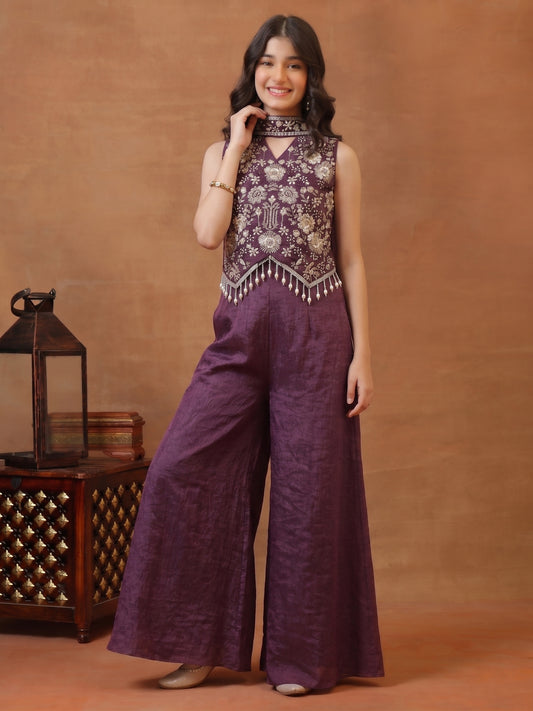 Girls Ethnic Motifs Embroidered Regular Thread Work Kurti with Palazzos