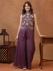 Girls Ethnic Motifs Embroidered Regular Thread Work Kurti with Palazzos