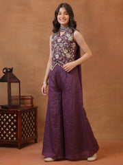 Girls Ethnic Motifs Embroidered Regular Thread Work Kurti with Palazzos