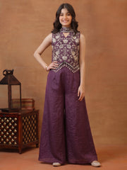 Girls Ethnic Motifs Embroidered Regular Thread Work Kurti with Palazzos