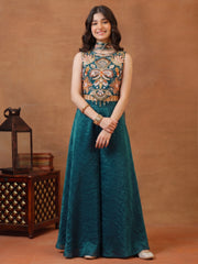 Girls Ethnic Motifs Embroidered Regular Thread Work Kurta with Palazzos
