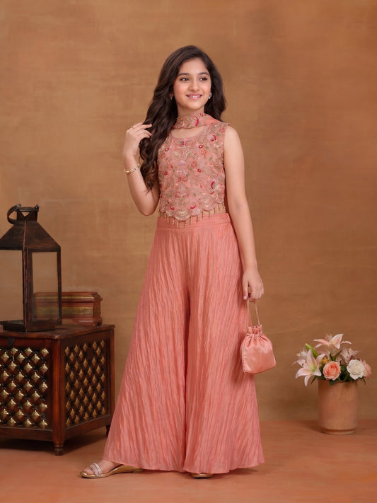 Girls Ethnic Motifs Embroidered Regular Thread Work Top with Palazzos