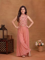 Girls Ethnic Motifs Embroidered Regular Thread Work Top with Palazzos