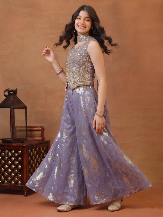 Girls Ethnic Motifs Embroidered Regular Kurta with Palazzos