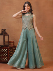 Girls Ethnic Motifs Embroidered Regular Sequinned Kurta with Palazzos & With Dupatta