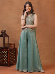 Girls Ethnic Motifs Embroidered Regular Sequinned Kurta with Palazzos & With Dupatta