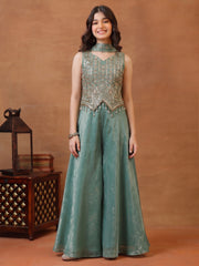 Girls Ethnic Motifs Embroidered Regular Sequinned Kurta with Palazzos & With Dupatta