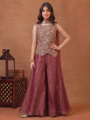 Girls Ethnic Motifs Embroidered Regular Sequinned Kurti with Palazzos & With Dupatta
