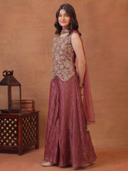 Girls Ethnic Motifs Embroidered Regular Sequinned Kurti with Palazzos & With Dupatta