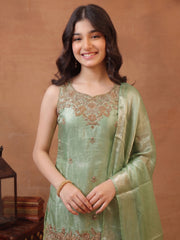 Girls Ethnic Motifs Embroidered Regular Kurta with Sharara & With Dupatta