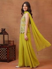 Girls Ethnic Motifs Embroidered Regular Mirror Work Kurta with Palazzos & With Dupatta