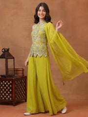Girls Ethnic Motifs Embroidered Regular Mirror Work Kurta with Palazzos & With Dupatta