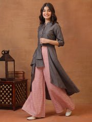 Girls Solid Button Detaied A-line Kurta with Palazzo