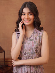 Girls Floral Printed and Zari Embroidered Top with Palazzo Co-Ords Set