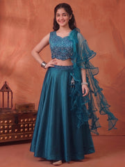 Girls Embroidered Mirror Work Ready to Wear Lehenga