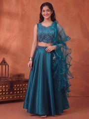 Girls Embroidered Mirror Work Ready to Wear Lehenga