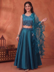 Girls Embroidered Mirror Work Ready to Wear Lehenga