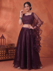 Girls Embellished Mirror Work Ready to Wear Lehenga