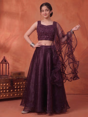 Girls Embellished Mirror Work Ready to Wear Lehenga