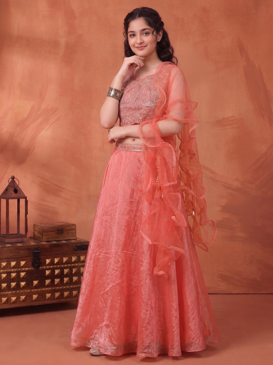 Girls Embellished Sequinned Ready to Wear Lehenga
