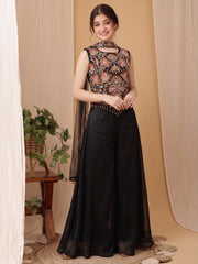 Girls Floral Embroidered Regular Thread Work Kurti with Palazzos & With Dupatta