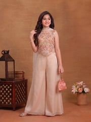 Girls Ethnic Motifs Embroidered Regular Thread Work Kurta with Palazzos & With Dupatta