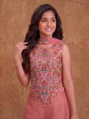 Girls Floral Embroidered Regular Thread Work Kurta with Palazzos With Dupatta