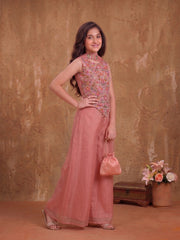 Girls Floral Embroidered Regular Thread Work Kurta with Palazzos With Dupatta