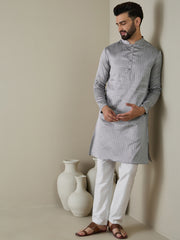 Woven Design Mandarin Collar Kurta & Trousers