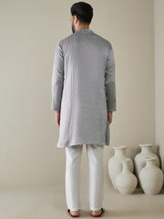 Woven Design Mandarin Collar Kurta & Trousers