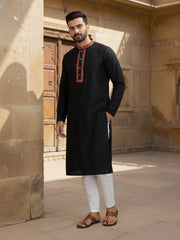 Men Floral Yoke Design Thread Work Kurta