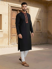 Men Floral Yoke Design Thread Work Kurta