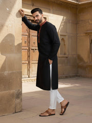 Men Floral Yoke Design Thread Work Kurta