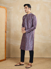 Ethnic Motifs Printed Mandarin Collar Straight Kurta With Trousers