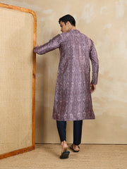 Ethnic Motifs Printed Mandarin Collar Sequinned Straight Kurta With Trousers
