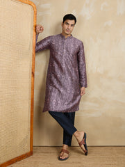 Ethnic Motifs Printed Mandarin Collar Sequinned Straight Kurta With Trousers