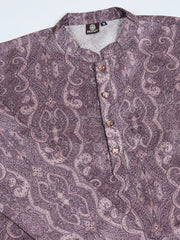 Ethnic Motifs Printed Mandarin Collar Sequinned Straight Kurta With Trousers