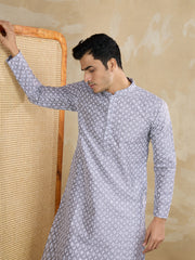Ethnic Motifs Embroidered Mandarin Collar Thread Work Straight Kurta With Trousers